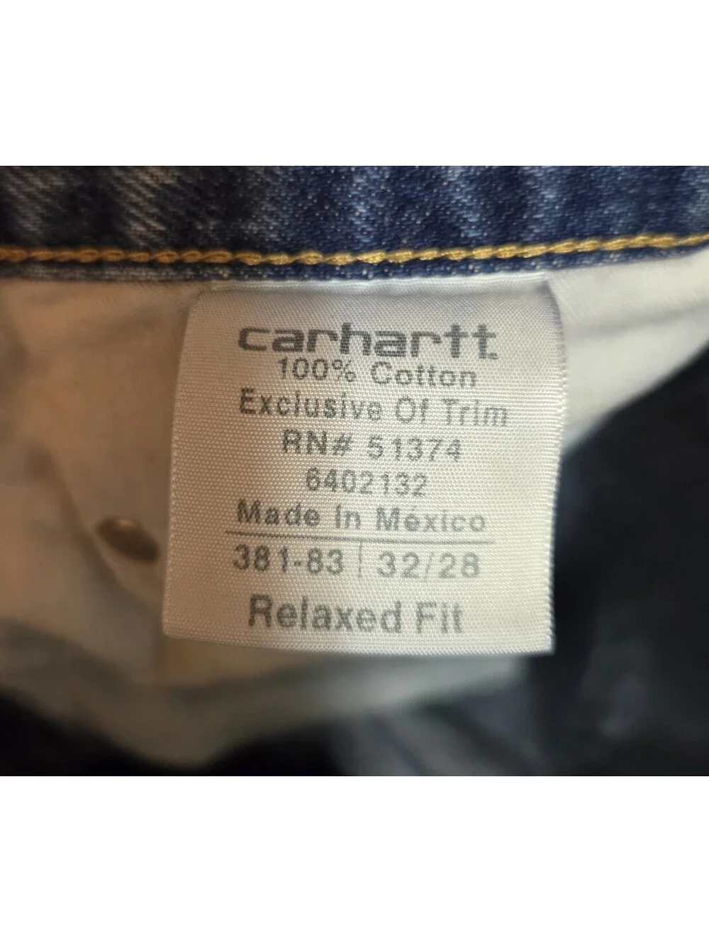 Carhartt 381-83 Denim Blue Jeans Size 32x28 Relaxed Fit Straight Leg Workwear